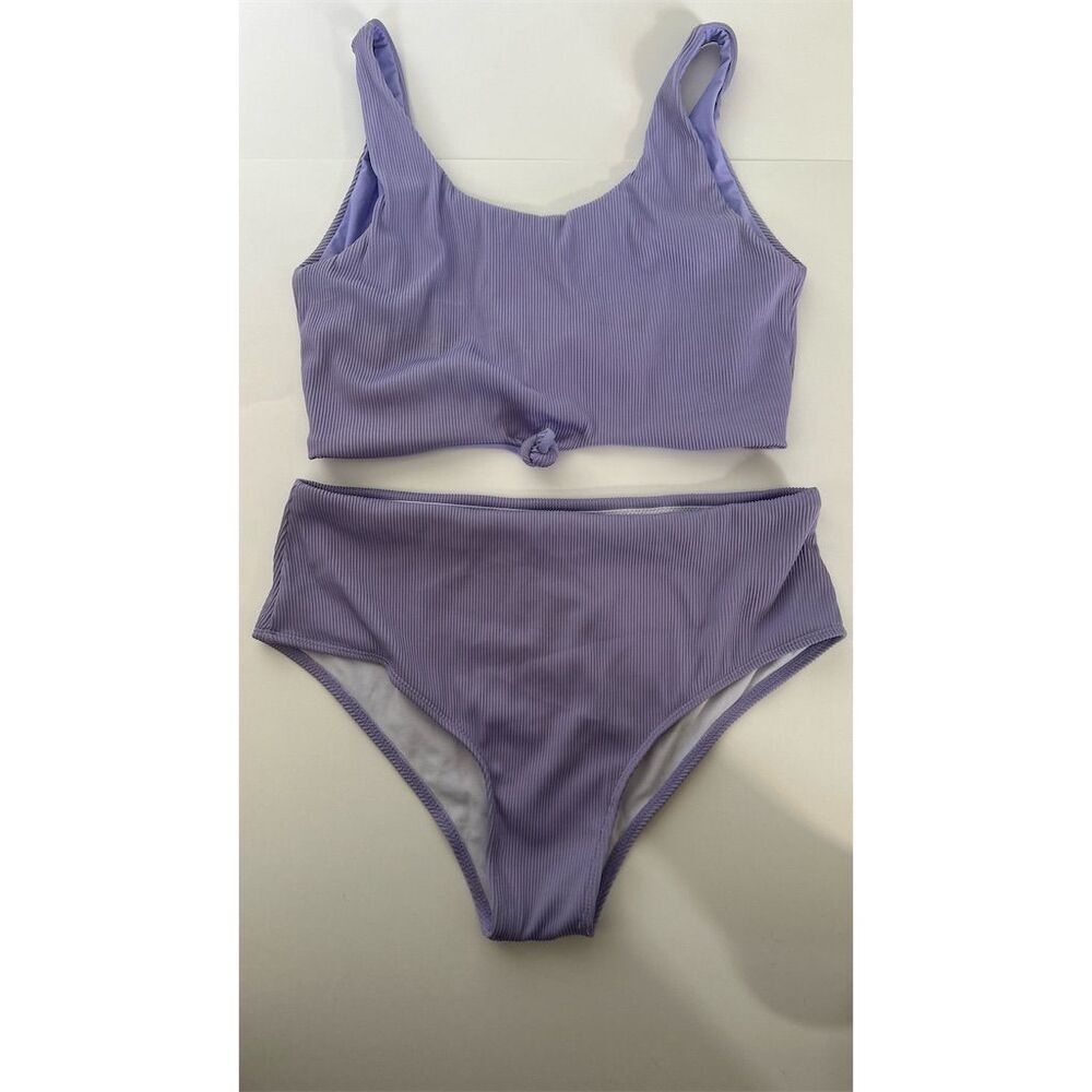 Zaful Women's Ribbed Knit Bikini Set Light Purple High-Waisted Tank Size XL